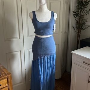 Commense Blue Two-Piece Maxi Skirt Set